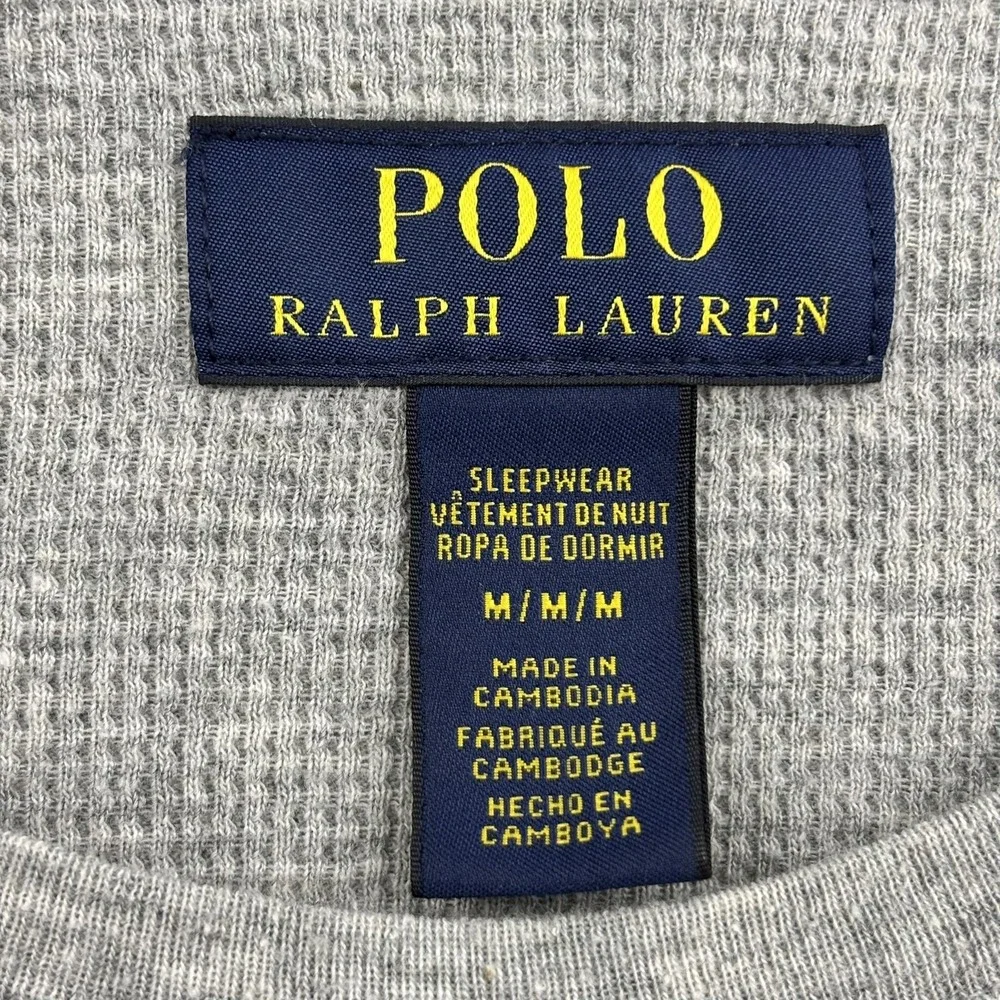Polo Ralph Lauren PolBear Waffle Knit Thermal Shirt Mens M Gray Sleepwear Preppy